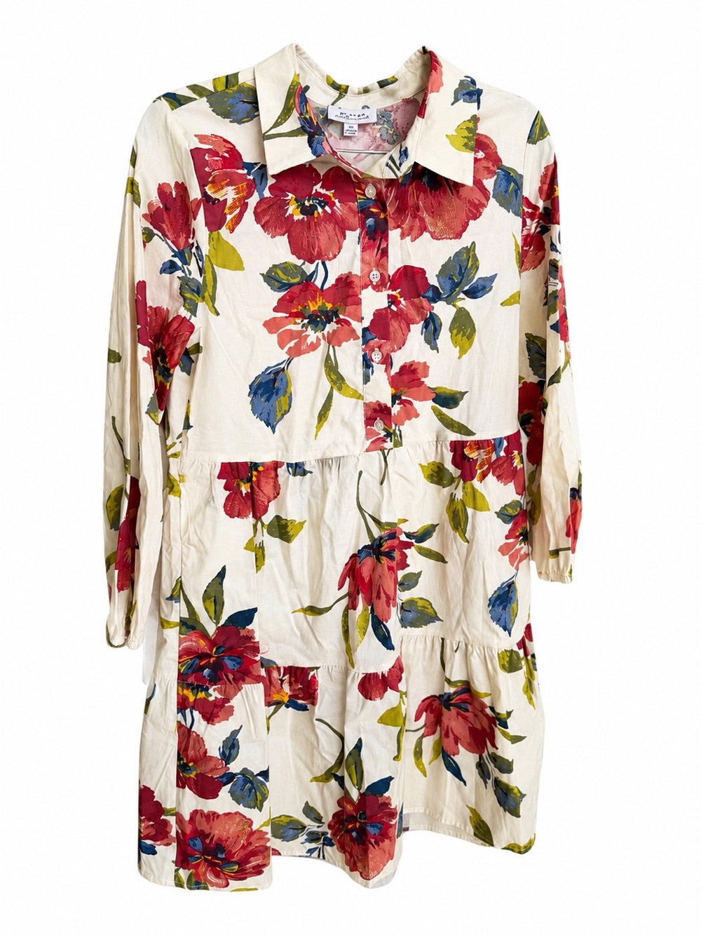 Tahari Arthur S. Levine Floral Long Sleeve Tiered Shirt Dress Size XS NWT